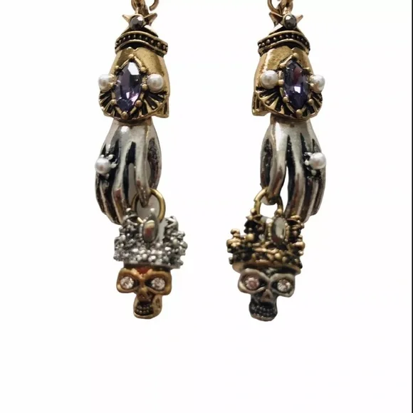 Skull Punk Dangle Earrings Halloween Skeleton Jewelry - Picture 4 of 7